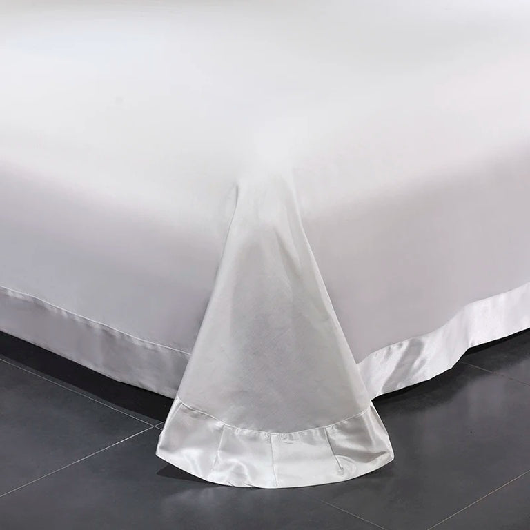 White Silver Butterfly Embroidery Cotton Bedding Set - 400TC