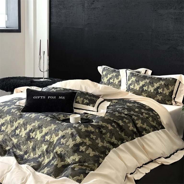 Butterfly Egyptian Cotton Bedding Set 1000TC | Olive Butterfly duvet cover angle view