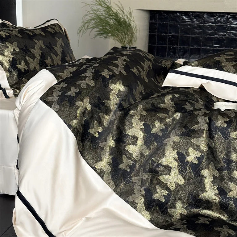 Butterfly Egyptian Cotton Bedding Set 1000TC | Olive Butterfly duvet cover detail