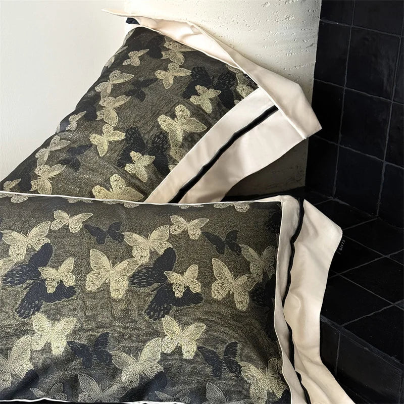 Butterfly Egyptian Cotton Bedding Set 1000TC | Olive Butterfly butterfly jacquard close up