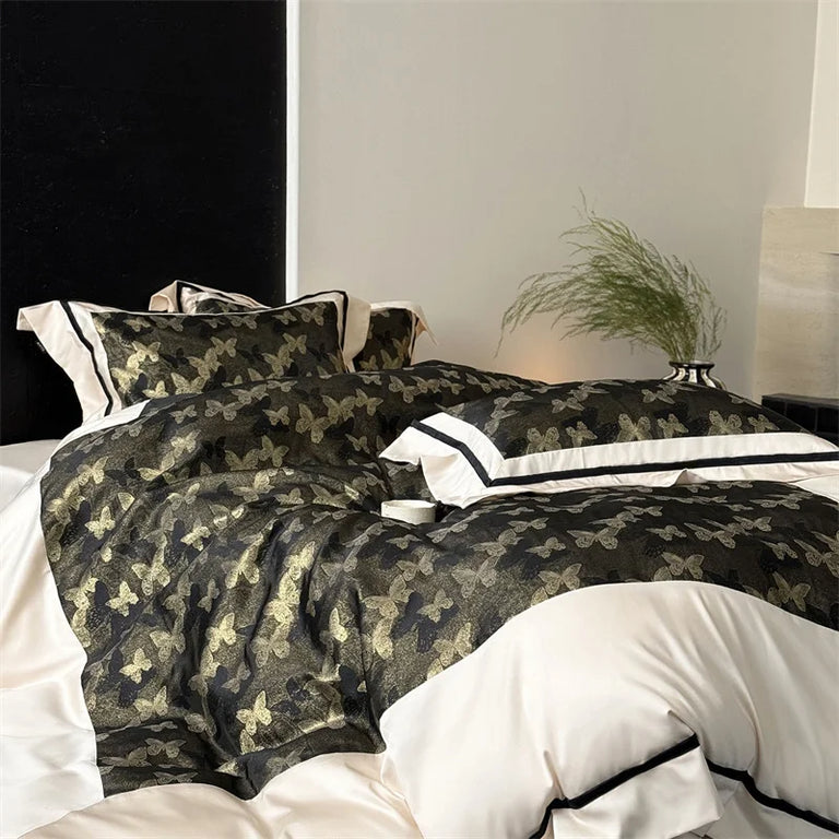 Butterfly Egyptian Cotton Bedding Set 1000TC | Olive Butterfly bedding side view