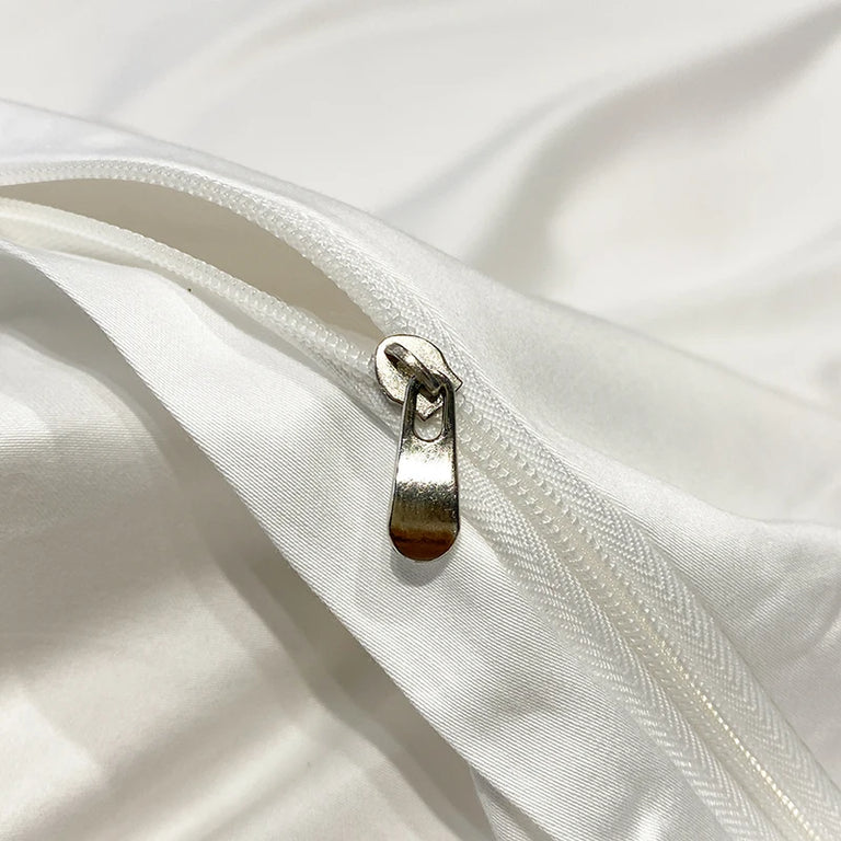 Embroidered Egyptian Cotton Bedding Set 1000TC | Blue Lotus hidden zip close up