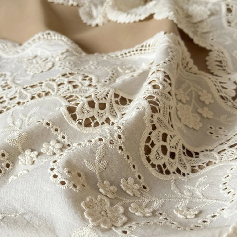 Embroidered Egyptian Cotton Bedding Set 1000TC | Caramel Frill open work embroidery close up