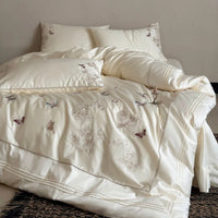 Embroidered Egyptian Cotton Bedding Set 1000TC | Cream Butterfly