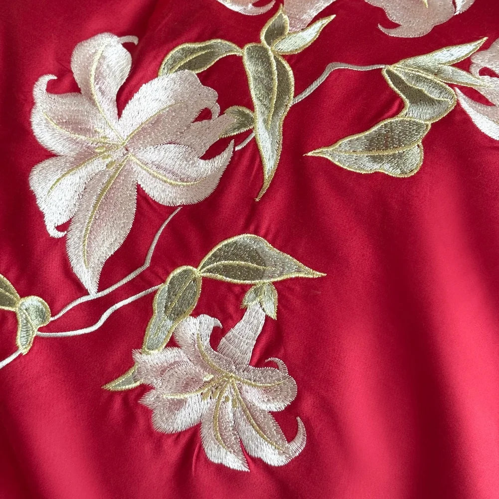 Embroidered Egyptian Cotton Bedding Set 1000TC | Red Lily - Egyptian Bedding