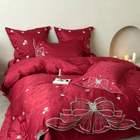 Embroidered Egyptian Cotton Bedding Set 1000TC | Scarlet Bow