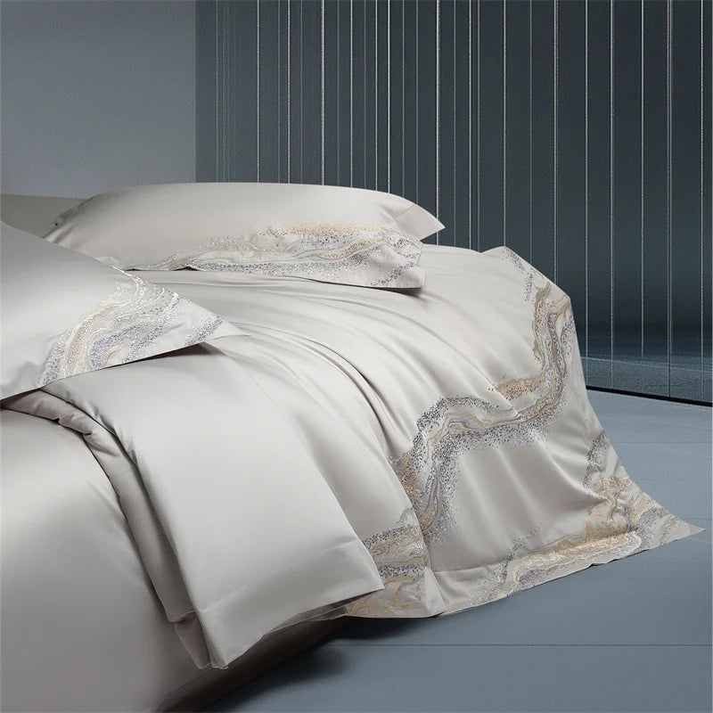 Embroidered Egyptian Cotton Bedding Set 1000TC | Soft Waves bedding corner view