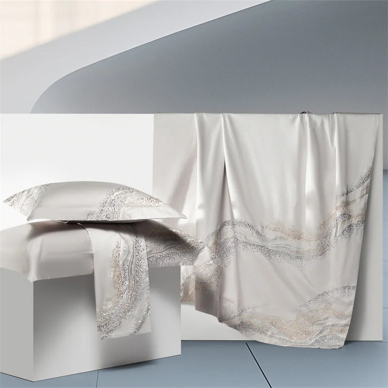 Embroidered Egyptian Cotton Bedding Set 1000TC | Soft Waves duvet cover and pillowcase