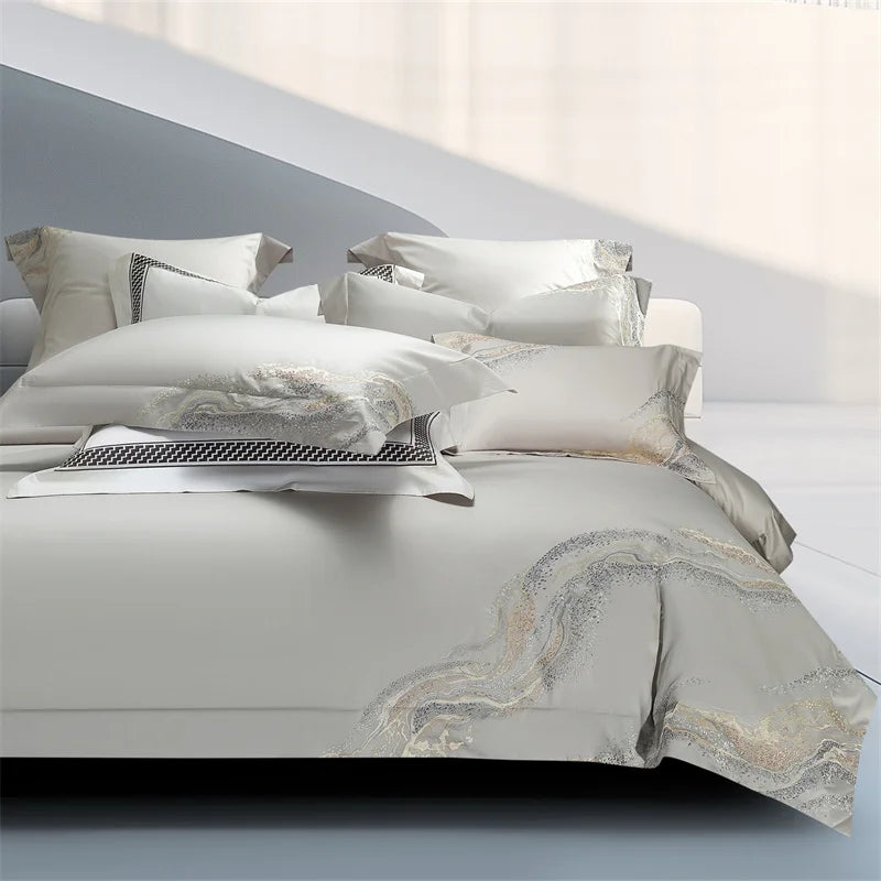 Embroidered Egyptian Cotton Bedding Set 1000TC | Soft Waves bedding front view