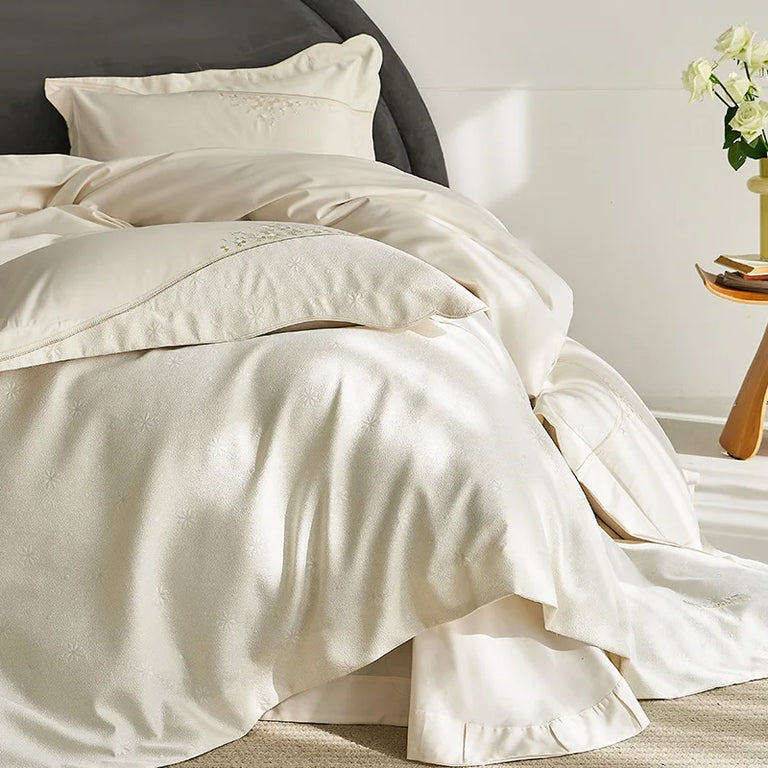 Embroidered Egyptian Cotton Bedding Set 1200TC | Diagonal Bloom bedding angle view