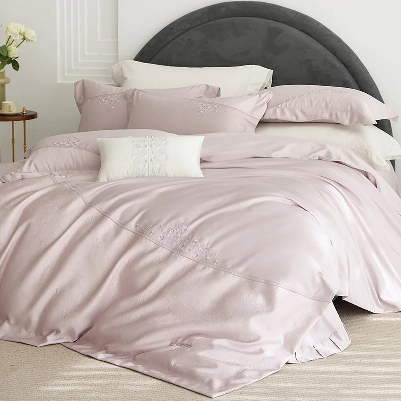 Embroidered Egyptian Cotton Bedding Set 1200TC | Diagonal Bloom in Dusty Lilac