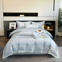 Embroidered Egyptian Cotton Bedding Set 800TC | Ice Blue Stripe