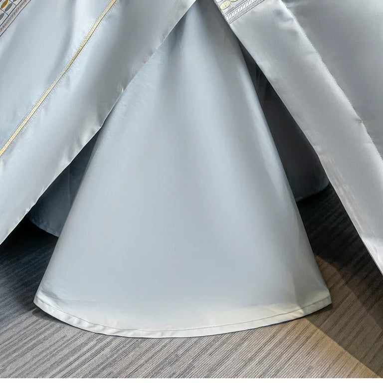 Embroidered Egyptian Cotton Bedding Set 800TC | Ice Blue Stripe flat sheet drape