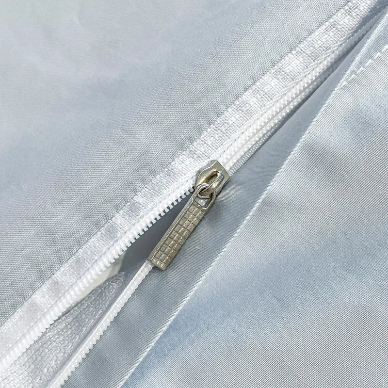 Embroidered Egyptian Cotton Bedding Set 800TC | Ice Blue Stripe duvet cover zip closure