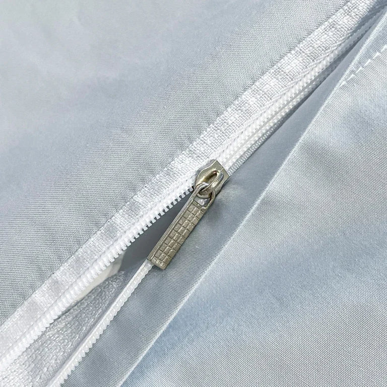 Embroidered Egyptian Cotton Bedding Set 800TC | Ice Blue Stripe duvet cover zip closure