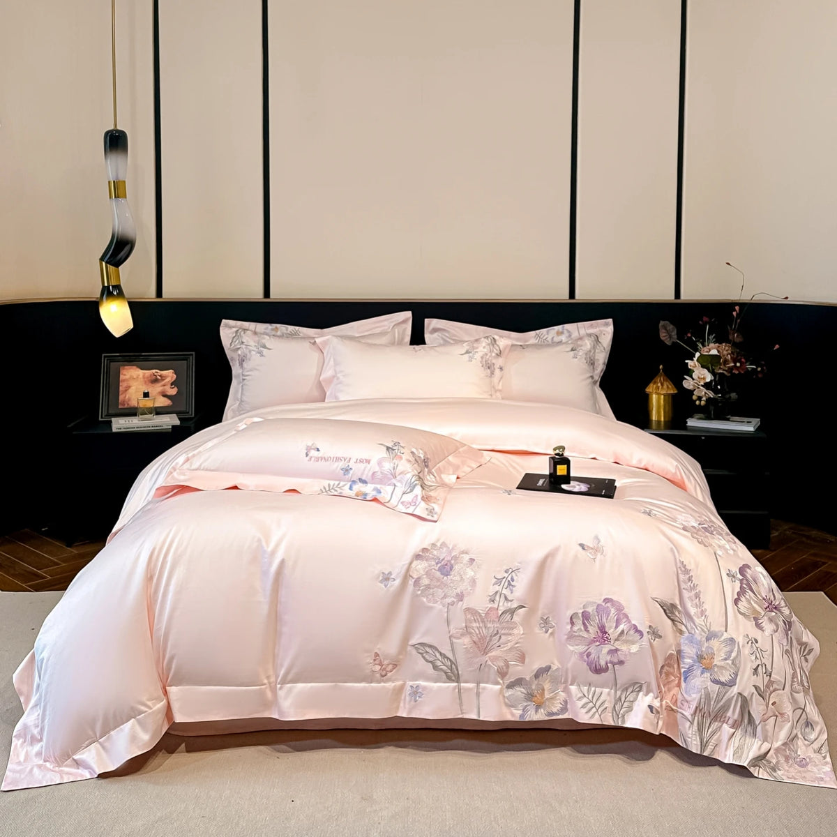 Embroidered Egyptian Cotton Bedding Set 800TC | Pastel Bloom in Blush Bloom