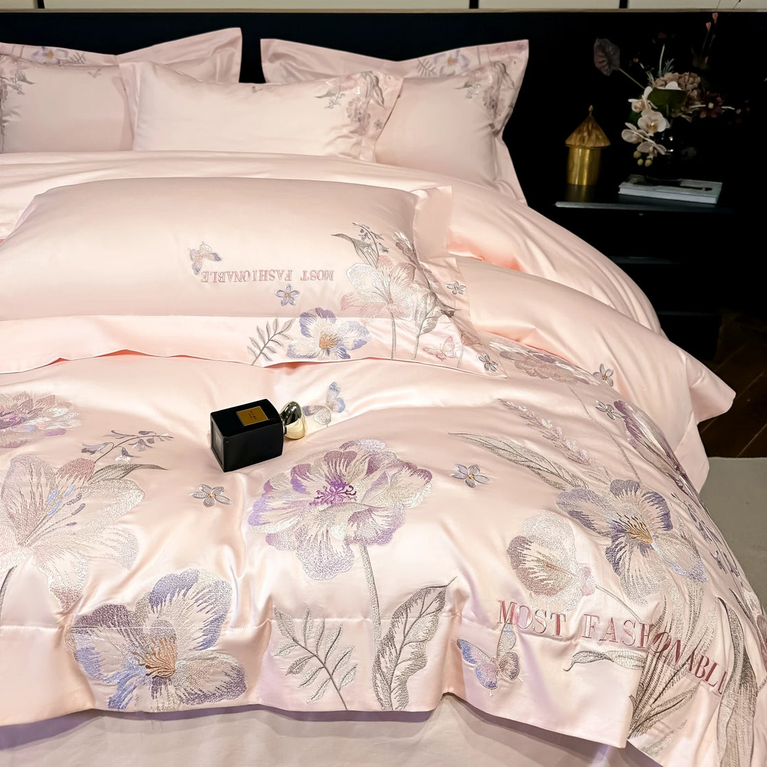 Embroidered Egyptian Cotton Bedding Set 800TC | Pastel Bloom - Egyptian Bedding