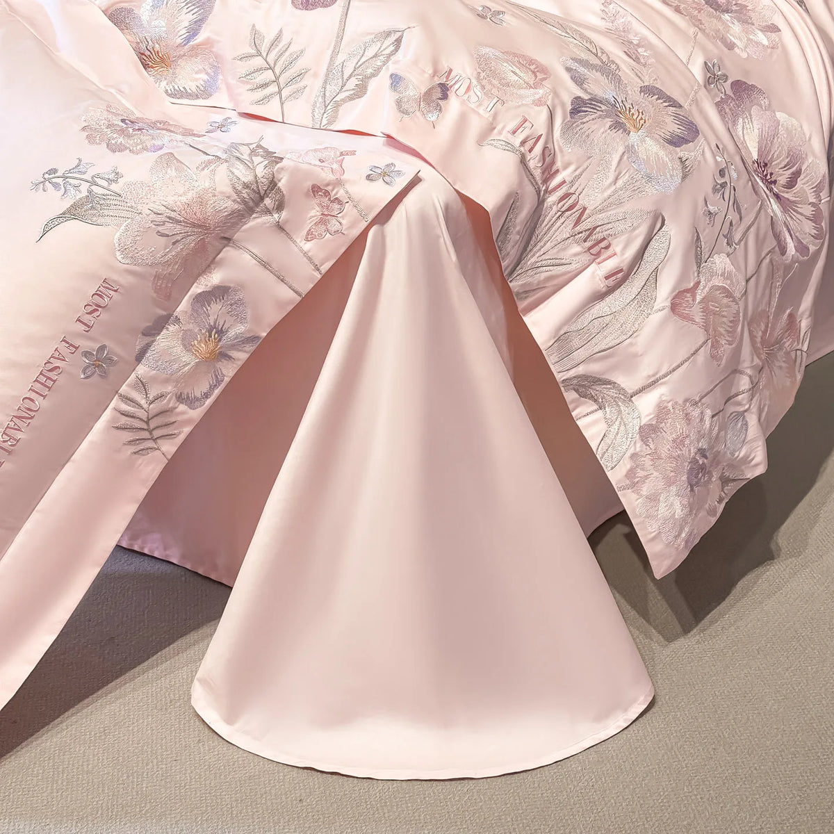 Embroidered Egyptian Cotton Bedding Set 800TC | Pastel Bloom duvet cover and sheet