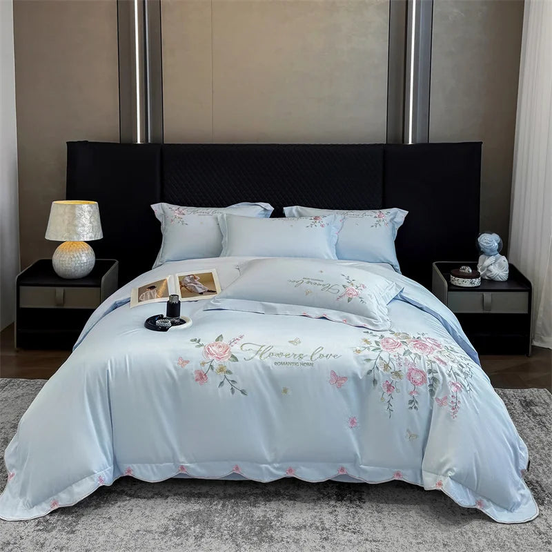 Embroidered Egyptian Cotton Bedding Set 800TC | Rose Bouquet - Egyptian Bedding