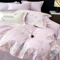 Embroidered Egyptian Cotton Bedding Set 900TC | Lavender Butterfly