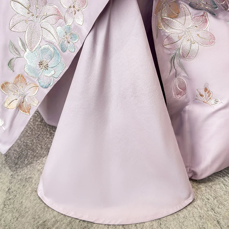 Embroidered Egyptian Cotton Bedding Set 900TC | Lavender Butterfly embroidery close up