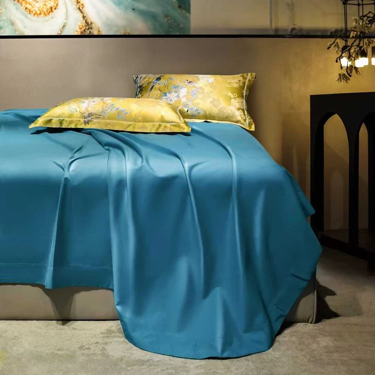 Floral Egyptian Cotton Bedding Set 1000TC | Mustard Garden teal sheet