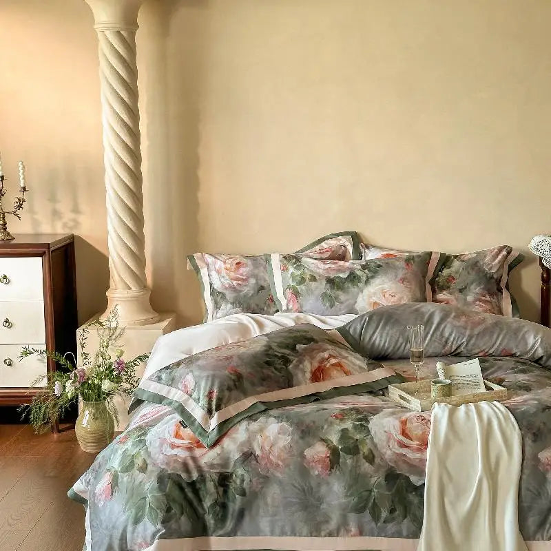 Floral Egyptian Cotton Bedding Set 1000TC | Painted Rose bedding front view
