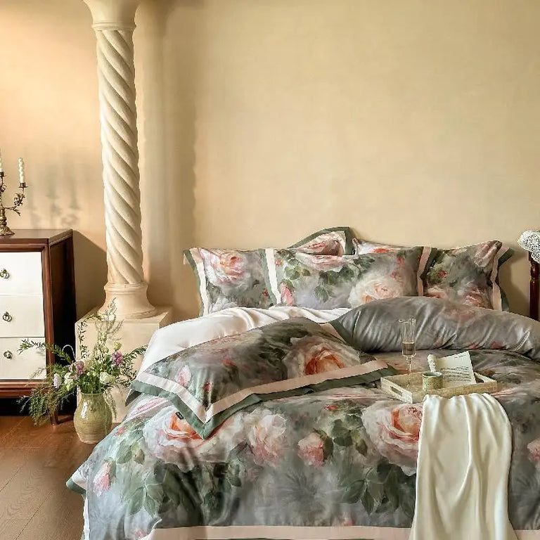 Floral Egyptian Cotton Bedding Set 1000TC | Painted Rose bedding front view