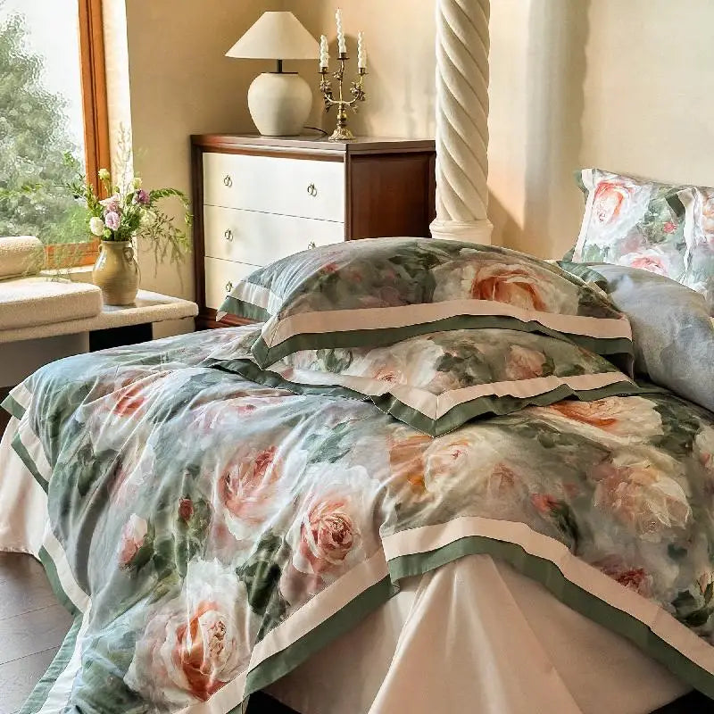 Floral Egyptian Cotton Bedding Set 1000TC | Painted Rose rose print close up