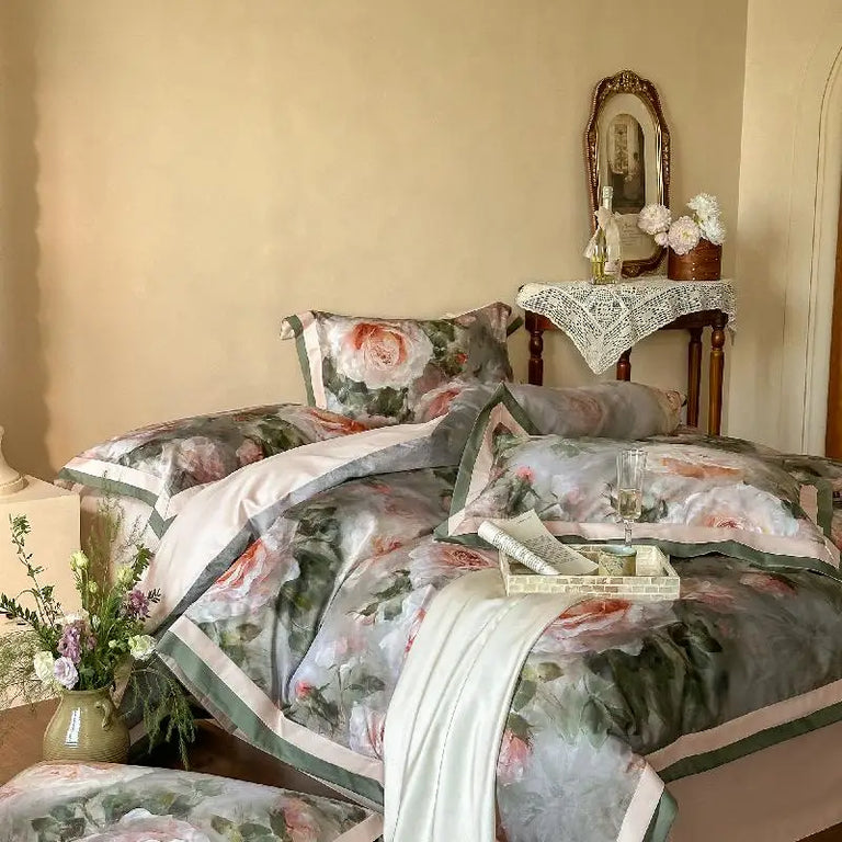 Floral Egyptian Cotton Bedding Set 1000TC | Painted Rose bedding side view