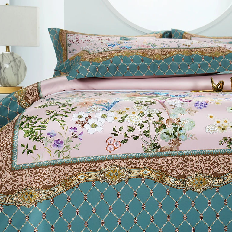 Floral Egyptian Cotton Bedding Set 1000TC | Rose Lattice duvet cover angle view