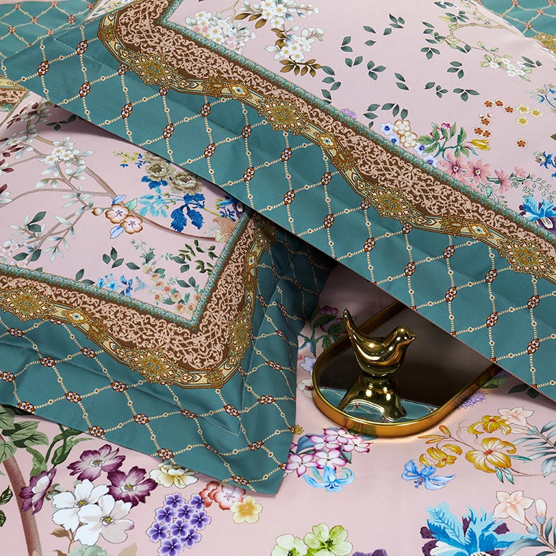 Floral Egyptian Cotton Bedding Set 1000TC | Rose Lattice border detail