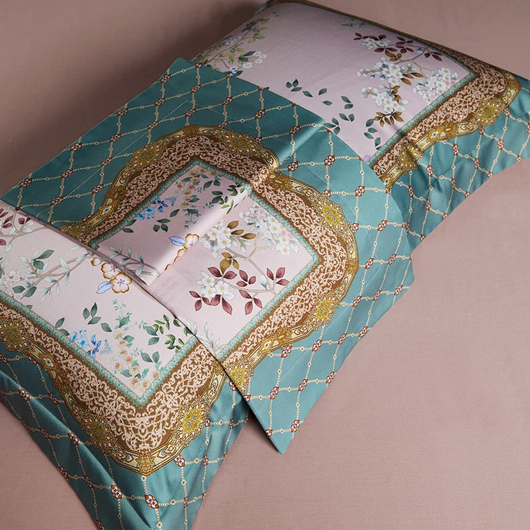 Floral Egyptian Cotton Bedding Set 1000TC | Rose Lattice pillowcases close up