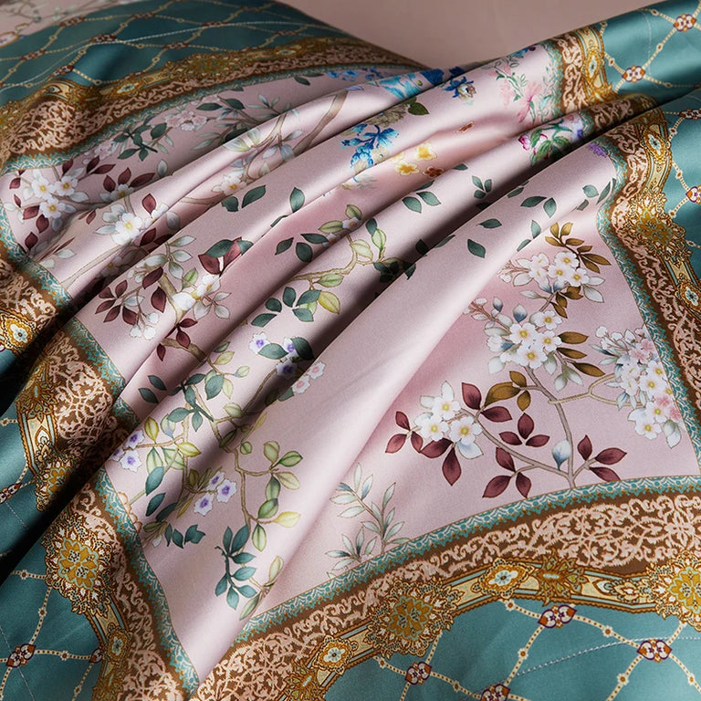 Floral Egyptian Cotton Bedding Set 1000TC | Rose Lattice floral print close up