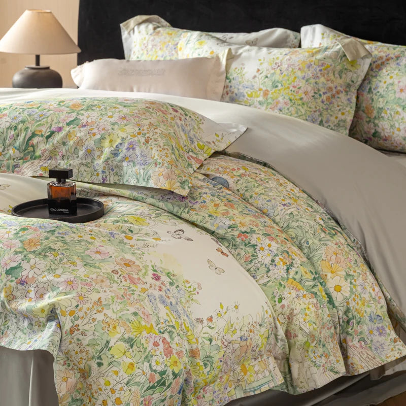 Floral Egyptian Cotton Bedding Set 1000TC | Spring Garden pillowcases close up