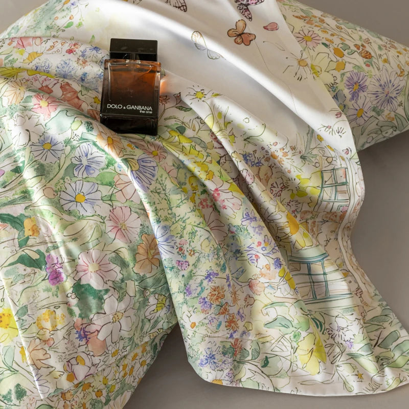 Floral Egyptian Cotton Bedding Set 1000TC | Spring Garden wildflower print close up
