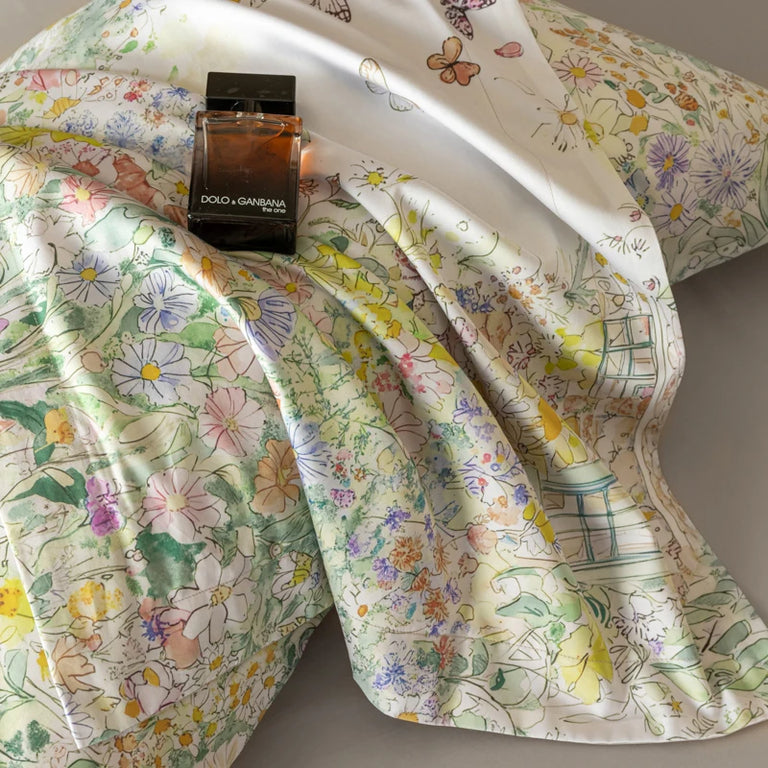 Floral Egyptian Cotton Bedding Set 1000TC | Spring Garden wildflower print close up