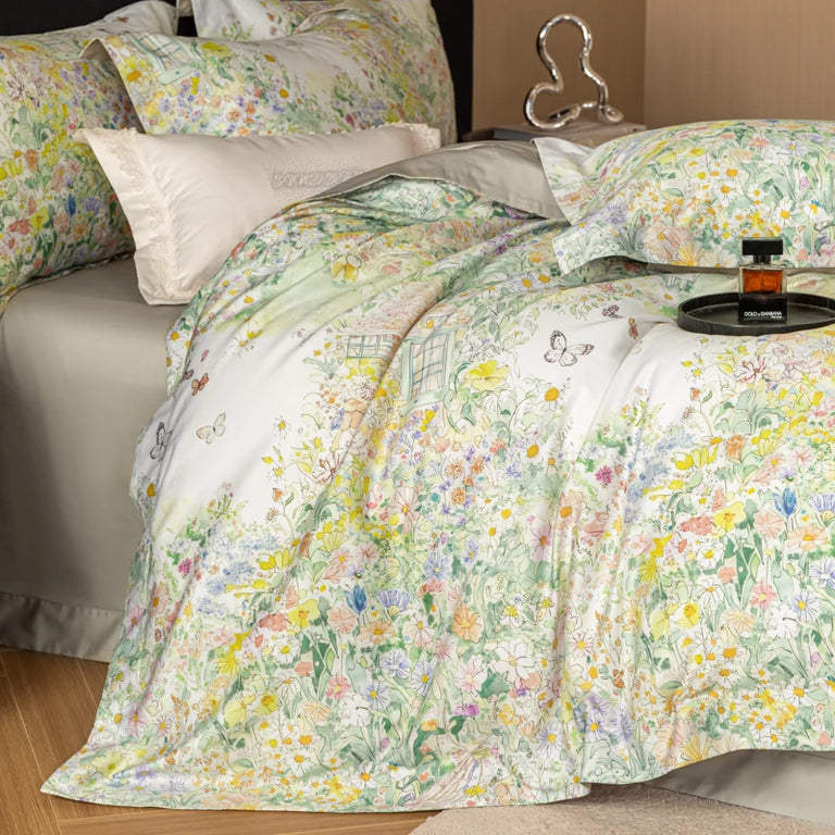 Floral Egyptian Cotton Bedding Set 1000TC | Spring Garden bedding side view