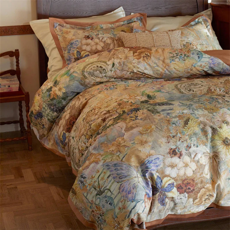 Floral Egyptian Cotton Bedding Set 1000TC | Vintage Bloom duvet cover angle view