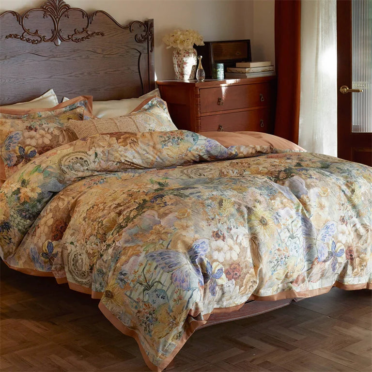 Floral Egyptian Cotton Bedding Set 1000TC | Vintage Bloom on double bed