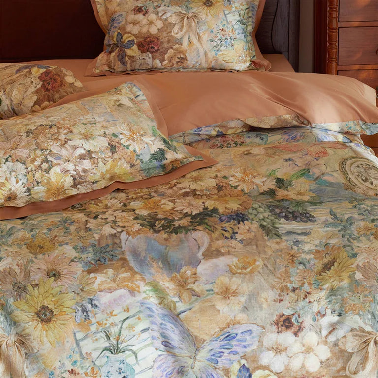 Floral Egyptian Cotton Bedding Set 1000TC | Vintage Bloom flower print close up