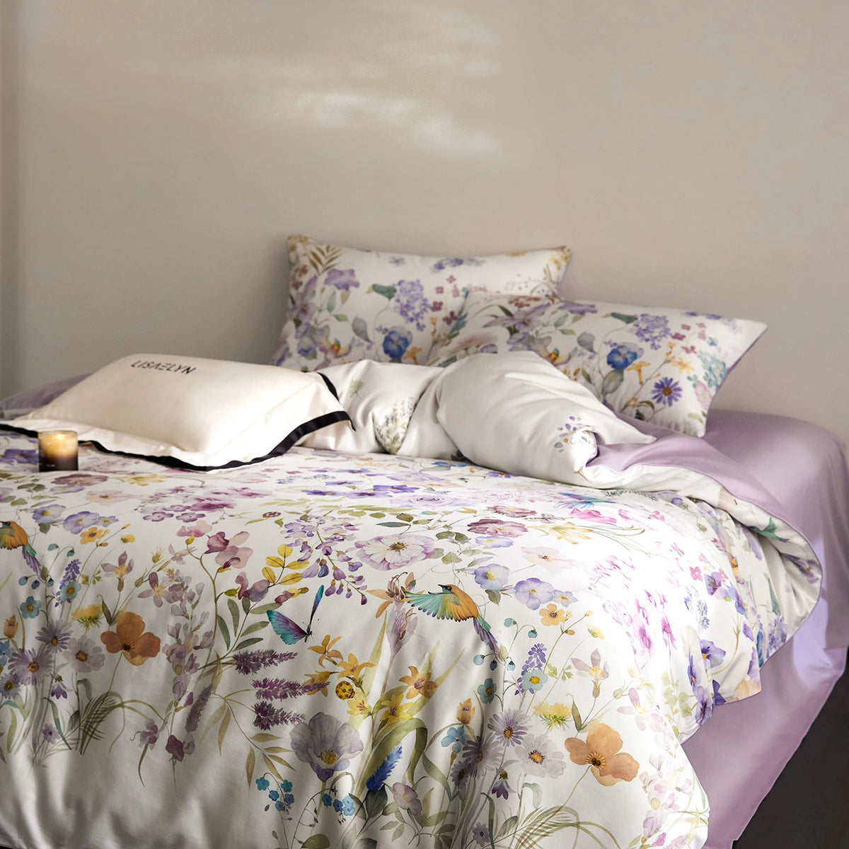 Floral Egyptian Cotton Bedding Set 700TC | Lilac Posy bedding front view