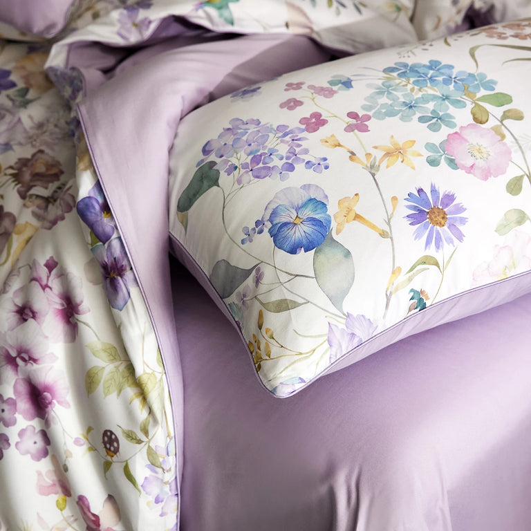 Floral Egyptian Cotton Bedding Set 700TC | Lilac Posy pillowcase print close up