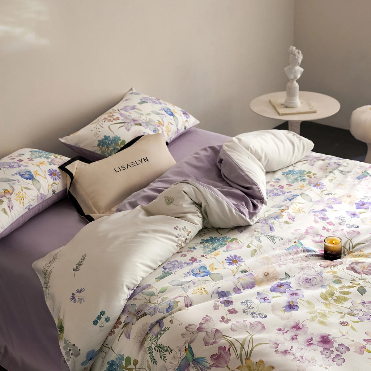 Floral Egyptian Cotton Bedding Set 700TC | Lilac Posy lilac sheet and duvet cover