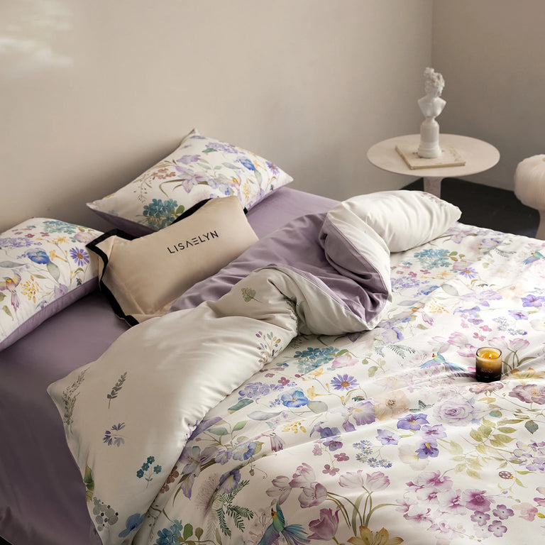 Floral Egyptian Cotton Bedding Set 700TC | Lilac Posy lilac sheet and duvet cover