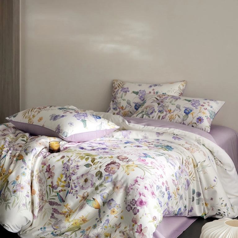 Floral Egyptian Cotton Bedding Set 700TC | Lilac Posy bedding side view