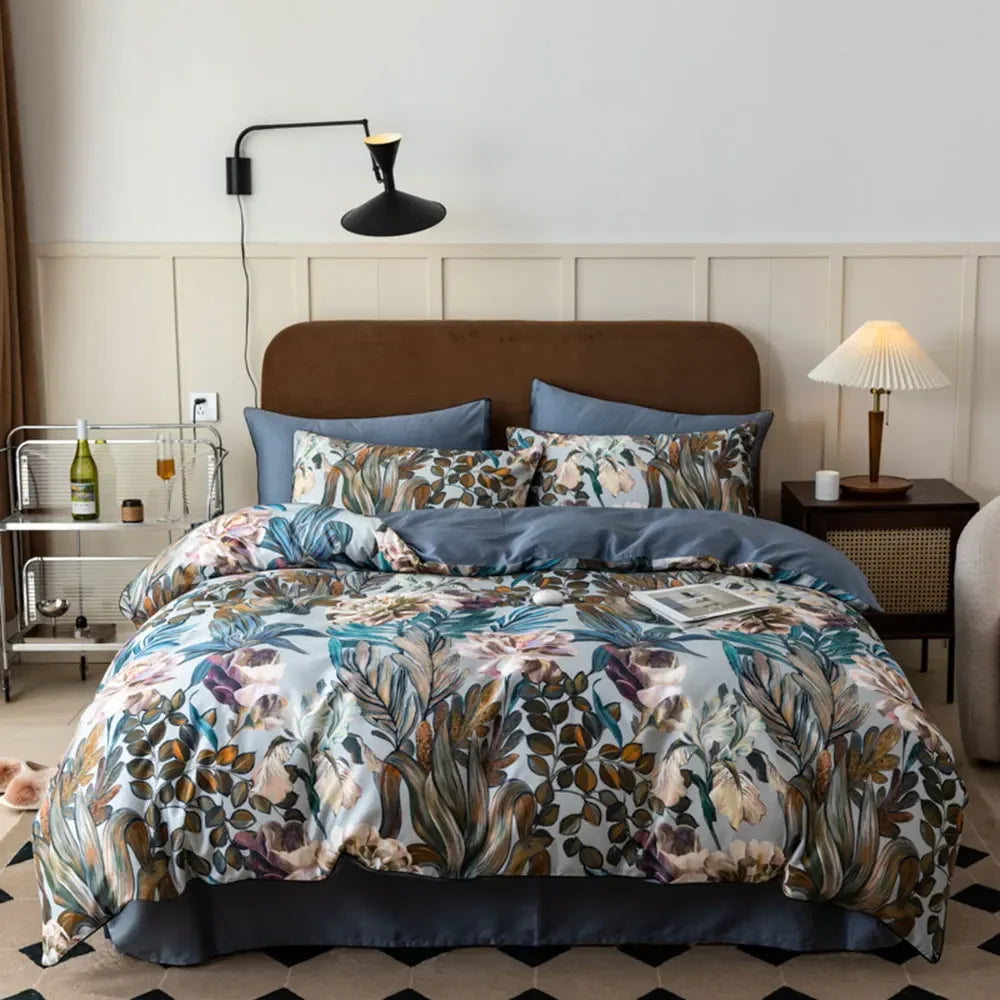 Floral Egyptian Cotton Bedding Set 800TC | Blue Botanical - Egyptian Bedding
