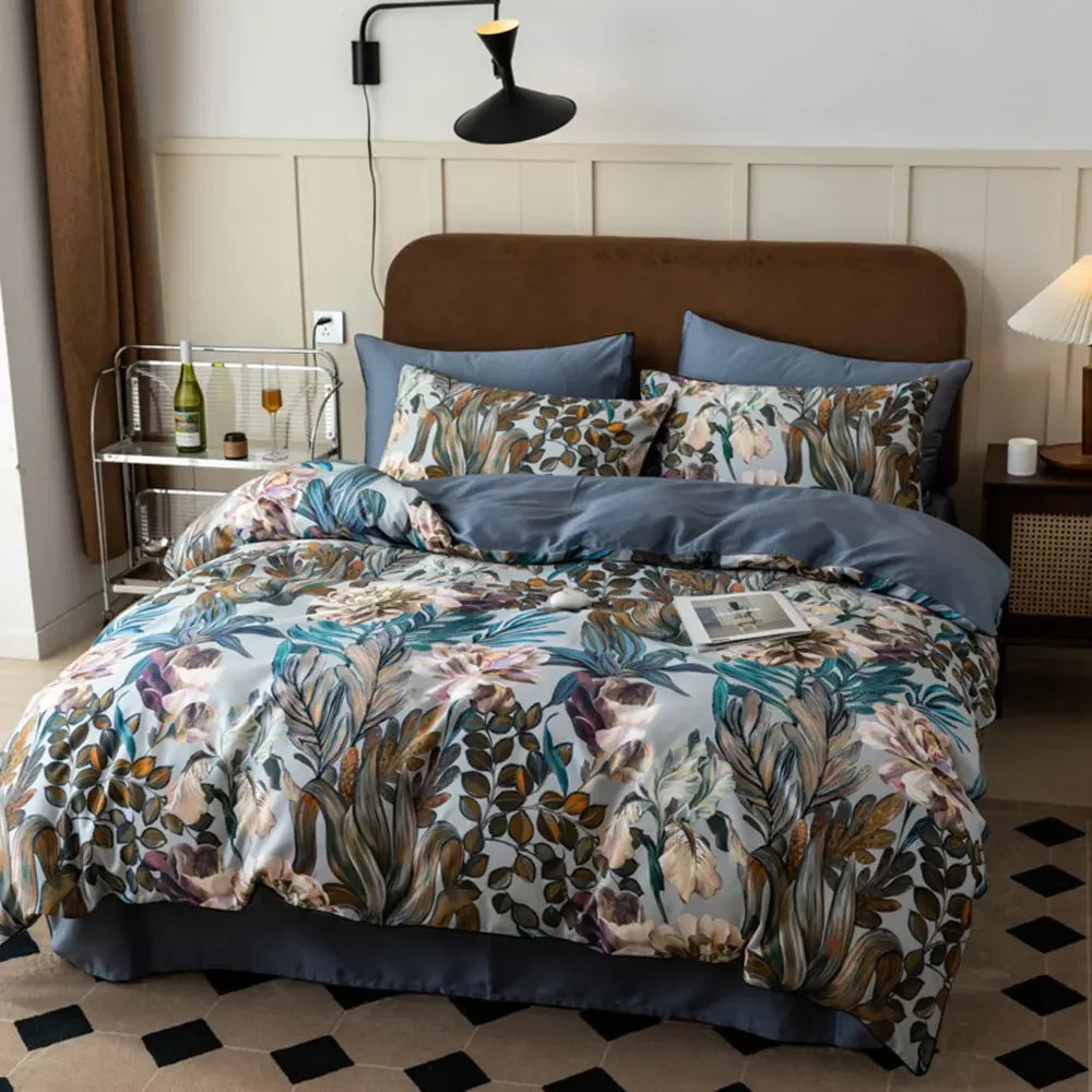 Floral Egyptian Cotton Bedding Set 800TC | Blue Botanical - Egyptian Bedding