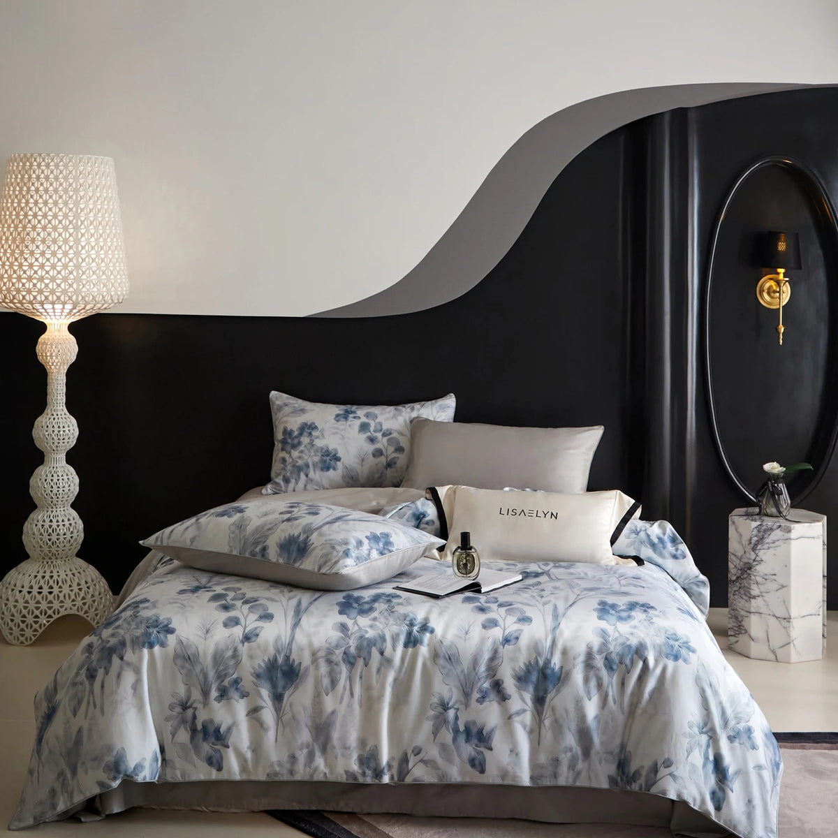 Floral Egyptian Cotton Bedding Set 800TC | Blue Watercolour - Egyptian Bedding