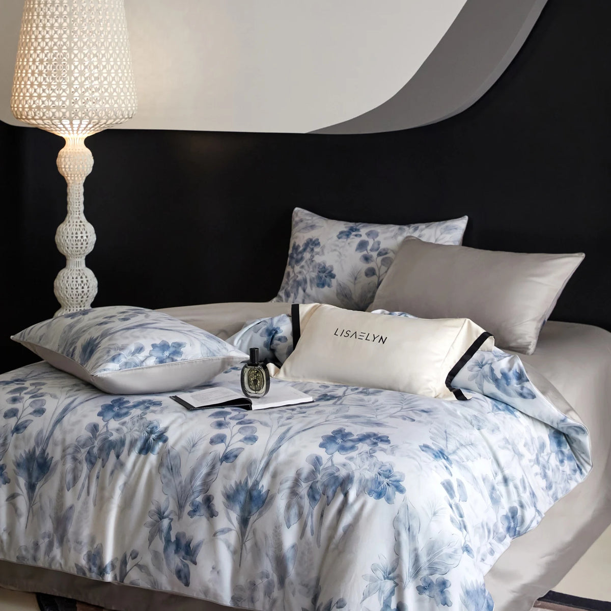 Floral Egyptian Cotton Bedding Set 800TC | Blue Watercolour pillowcases and duvet cover
